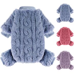 Small Dog Pajamas Dog Fleece Sweater, Winter Warm Dog Clothes for Small Dogs Girls Boy, Pet Stretchy Jumpsuit Dog Pajamas, Small Dog Sweaters 4 Legged(Light Purple,S)