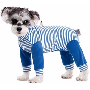 HDKUW Small Dog Jumpsuit, Small Dog Recovery Suit, Stripe Anti-Shedding Dog Pajamas Pjs, After Surgery Dog Onesie Shirt, Dog Sweater Coat for Puppy Small Dog Green XL