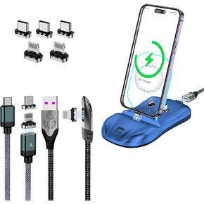 Magnetic Charging Station,100W Charger Stand for Multple Devices,with Magnetic Charging Cable,for iPhone 15/14/13 Pro Max,Samsung, USB-C Phone,AirPods(Adapter not Included) - Blue