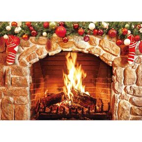 Christmas Fireplace Backdrop Photography Background for Xmas Parties Pictures Banner Studio Decor and Booth Props Wrinkle-Resistant Soft Polyester Design(7x5ft)