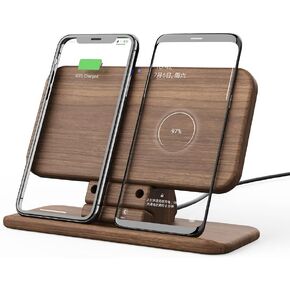 Walnut Wood Wireless Charger,10W 5 Coil Fast Wireless Charging Stand Compatible with iPhone 14 Pro Max/13/12/11/XR/XS/SE2,AirPods Pro 2, Samsung S23/S22/Note 20 Ultra (Brown)