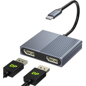 USB C to Dual DisplayPort Adapter, 4K@60Hz Displayport Splitter, Display Port to USB C, Displayport MST Hub, Display Port Splitter for Dual Monitors, USB C Displayport Hub for Dell/Lenovo/HP etc