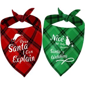 Naughty and Nice List Plaid Dog Bandanas for Christmas Holiday 2-Pack Funny Designs Xmas Gift Scarf for Medium and Large Pets,Medium
