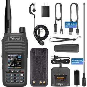 A36SE GMRS Handheld Radio Long Range, Multi Band Walkie Talkie with 771 Aviation Antenna ＆ 805 Antenna, Type-C Rechargeable Battery, AM/FM Reception, NOAA, Two Way Radio with Earpiece (Black)
