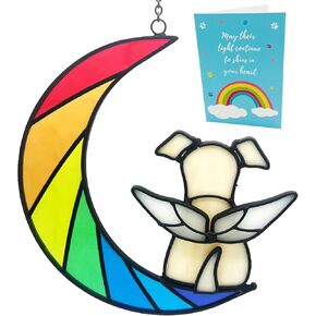 Handcrafted Stained Glass Angel Dog Suncatcher,Dog Passing Away Gift, Rainbow Bridge Memorial for Loss of Dog, Dog Bereavement Sympathy Gift, Remembrance Gift for Dog Lovers