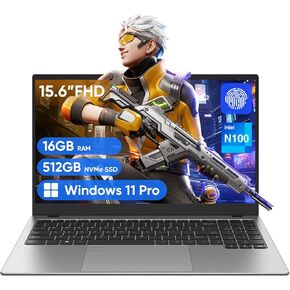 Laptop, 15.6" 1920x1080 FHD IPS Display, 16GB DDR5 RAM/512GB NVMe SSD, Intel N100 Quad Core, Windows 11 laptops Computers, 2.4/5G WiFi, Bluetooth 5.0