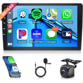 2G 64G مزدوج Din Android 13 Car Stereo CarPlay، شاشة لمس 9 بوصة Android Auto GPS Navigation Mirror Link Bluetooth FM/RDS Radio 2 Din WiFi USB + كاميرا احتياطية