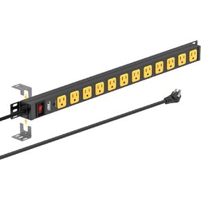 Mountable Long Power Strip, 2100 Joules Heavy Duty Surge Protector Power Strip, Slim Metal Power Bar with 6ft 14AWG Cord, 12-Outlet, ETL Listed,for Wall Mount, Under Desk, Garage, Workshop, and Office