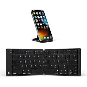 DeLUX Foldable Bluetooth Keyboard, Wireless Portable Travel Keyboard with Stand Holder, Rechargeable Ultra Slim Mini Keyboard, for iOS Android Windows Mac Smartphone Tablet (KF19)