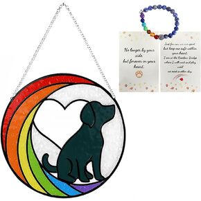 Dog Memorial Gifts for Loss of Dog,Dog Memorial Suncatcher ,Rainbow Bridge Pet Memorial Gifts for Dogs, Loss of Dog Sympathy Gift,Pet Loss Gifts with Rainbow Bridge Bracelet Card Bereavement Gifts,