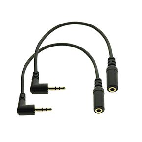 2Pack 8inch 3-Pole 3.5mm Male Right Angle to 3.5mm Female Audio Cable