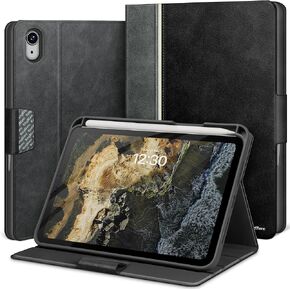 KingBlanc for iPad Mini 7 A17 Pro Case, iPad Mini 7th/6th Generation Case (8.3-inch 2024/2021) with Pencil Holder, Vegan Leather Stand Cover, Auto Sleep/Wake, Adjustable Angle, Magnetic Closure, Black