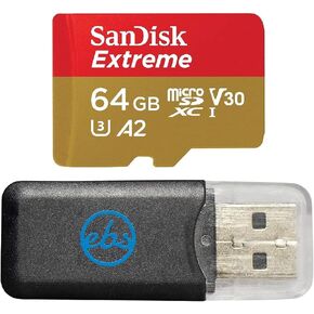 SanDisk 64GB Extreme MicroSDXC UHS-I Card Compatible with GoPro Hero (2024) and Hero 13 Action Cameras SDSQXAH-064G-GN6MN - Bundle with (1) Everything But Stromboli MicroSDXC Reader