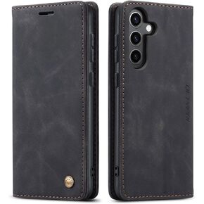 QLTYPRI Case for Samsung Galaxy S24 Plus, Vintage PU Leather Wallet Case Card Slot Kickstand Magnetic Closure Shockproof Flip Folio Case Cover for Samsung Galaxy S24 Plus - Coffee Brown