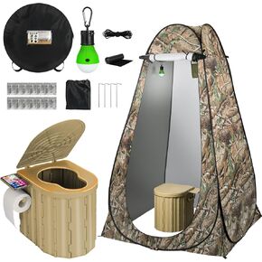 Portable Camping Toilet with Pop-Up Privacy Tent, 12-inch Toilet Seat, Outdoor Portable Folding Toilet Potty for Adults Load Capacity of 400 Lbs, Camp Bathroom Emergency Use