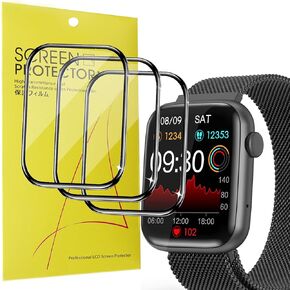 Compatible for EarlySincere Smart watch Screen Protector, Lamshaw 3D Full Coverage PET Clear Film Compatible for EarlySincere Smart watch 1.9 Inch-T13 Smart watch (Black-3 Pack)