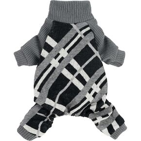 Fitwarm Argyle Dog Pajamas Thermal Knitted Pet Clothes Puppy Sweater Doggie Turtleneck PJS Lightweight Coat Doggy Outfits Cat Jumpsuits Black XX-Large