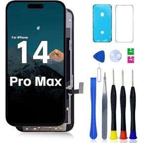 شاشة LCD بديلة لهاتف iPhone 14 Pro Max مقاس 6.7 بوصة (موديل A2651، A2893، A2896، A2895، A2894) مجموعة رقمية لشاشة تعمل باللمس ثلاثية الأبعاد مع مجموعة أدوات إصلاح من الزجاج المقسى اللاصق المقاوم للماء