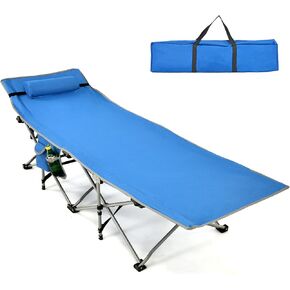 Goplus Camping Cot, Folding Camping Bed for Adults w/Carrying Bag, 500 LBS Max Load, Side Pocket, Detachable Pillow, Lightweight Portable Sleeping Cot for Home Office Hiking Picnic