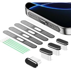 USB C Dust Plug, 4 Pack USB C Port Cover, Type C Charging Port Plug Cover with Speaker Dust Cover, Phone Accessories for iPhone 16/16 Plus/16 Pro/16 Pro Max/iPhone 15/15 Pro/Pro Max/Plus (Black)