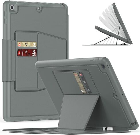 for iPad 9th/8th/7th Generation Case 10.2'', Thin, Strong Magnetic Stand Cover with Absorbing Multi-Angles Stand, Pen Holder, Card Slot for iPad 10.2 Inch 2021/2020/2019(Black) in Saudi Arabia