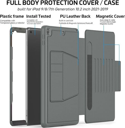 for iPad 9th/8th/7th Generation Case 10.2'', Thin, Strong Magnetic Stand Cover with Absorbing Multi-Angles Stand, Pen Holder, Card Slot for iPad 10.2 Inch 2021/2020/2019(Black) in Saudi Arabia