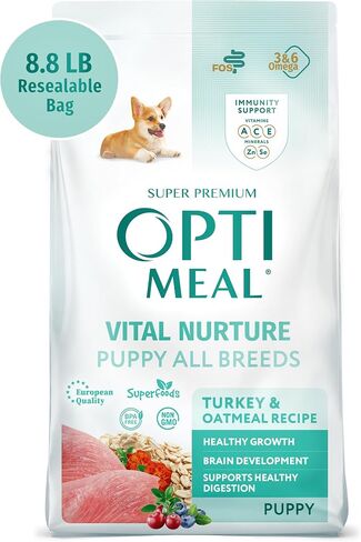OPtimeal Natural Dog Food for Puppies - Proudly Ukrainian - Delicious Dry Puppy Food Recipe, Puppy Dog Food for Healthy Growth and Development (3.3 lbs, Turkey & Oatmeal) in Saudi Arabia