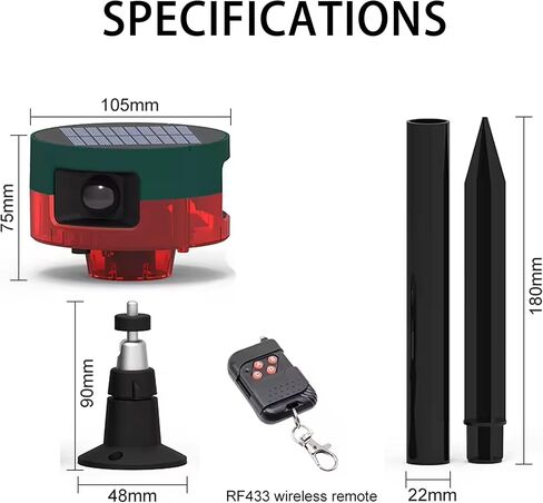 Solar Outdoor Motion Sensor Alarm - 360° Motion Detector, 3x129dB Loud Siren Lamp, 4 Modes Remote Control, LED Flashing Ligh with USB, Say Goodbye to Intruders in Kuwait