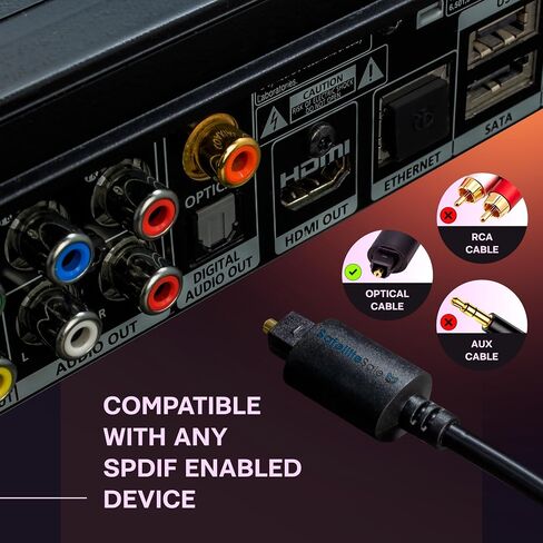 SatelliteSale Digital Toslink SPDIF كابل الألياف الضوئية الصوتية سلك عالمي PVC سلك أسود 6 أقدام in Kuwait