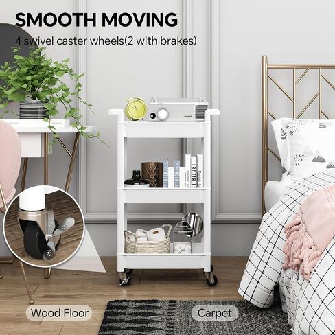 3-Tier Utility Rolling Cart with Cover Top Board, Mobile Utility Cart with Lockable Casters Multi-Functional Storage Trolley for Office, Bathroom, Kitchen, Garden, Laundry Room in Saudi Arabia