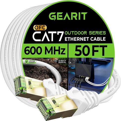GearIT Cat7 Outdoor Ethernet Cable (150ft) SFTP Shielded Foil Twisted Pair, Pure Copper, LLDPE, Waterproof, Direct Burial, In-Ground, UV Resistant, POE, Network, LAN, Internet, Cat 7-150 Feet in Saudi Arabia