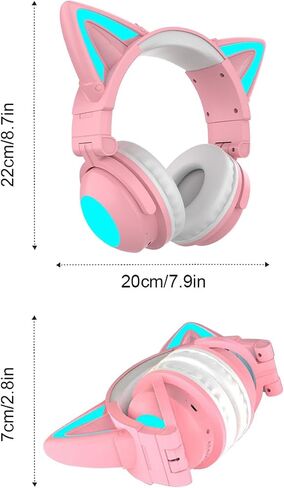 Cat Ear Bluetooth Headphones,Over Wired Ear Headphones with Built-in Mic,Foldable LED Wireless Headset,Cute Headphones for Kids, On-Ear Wireless Headphone Compatible with Phone/PC/Tablet/TV(Black) in Saudi Arabia