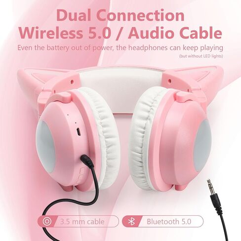 Cat Ear Bluetooth Headphones,Over Wired Ear Headphones with Built-in Mic,Foldable LED Wireless Headset,Cute Headphones for Kids, On-Ear Wireless Headphone Compatible with Phone/PC/Tablet/TV(Black) in Saudi Arabia