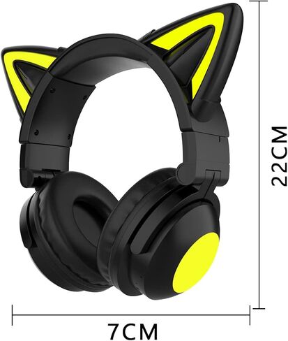 Cat Ear Bluetooth Headphones,Over Wired Ear Headphones with Built-in Mic,Foldable LED Wireless Headset,Cute Headphones for Kids, On-Ear Wireless Headphone Compatible with Phone/PC/Tablet/TV(Black) in Saudi Arabia