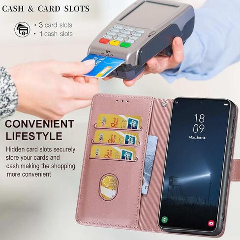 Designed for iPhone 14 Plus Case Wallet,Women Flip Folio Cover with Embossed PU Leather Stand Credit Card Holders Slots Wrist Strap Phone Case for iPhone 14 Plus 6.7 Inch (Rose Gold) in Kuwait
