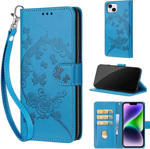 Designed for iPhone 14 Plus Case Wallet,Women Flip Folio Cover with Embossed PU Leather Stand Credit Card Holders Slots Wrist Strap Phone Case for iPhone 14 Plus 6.7 Inch (Rose Gold) in Kuwait