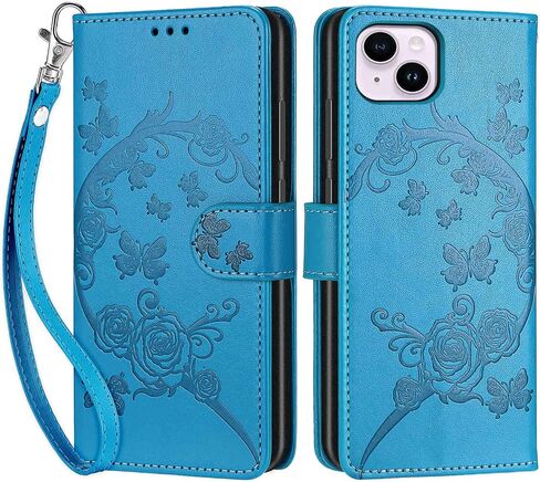 Designed for iPhone 14 Plus Case Wallet,Women Flip Folio Cover with Embossed PU Leather Stand Credit Card Holders Slots Wrist Strap Phone Case for iPhone 14 Plus 6.7 Inch (Rose Gold) in Kuwait