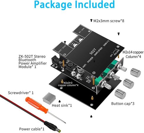 100W+100W Amplifier Board with Treble and Bass Control, 2.0 Channel Stereo Bluetooth 5.0 HiFi Audio Power Amplifier Board, TPA3116D2 DC 9-24V, BT and AUX Inputs for DIY Wireless Speakers (ZK-1002T) in Saudi Arabia