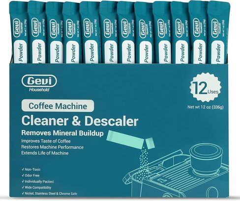 Gevi Household Coffee Maker Cleaner, Espresso Machine Cleaning Powder - 4 Use & Individually Packed for Each Use | Organic Citric Acid Cleaner Compatible with All Major Brands in Kuwait
