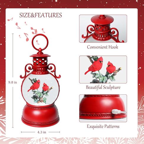 Christmas Snow Globes, Cardinal Christmas Snow Lantern with 8 Songs, 6H Timer Battery & USB Powered Glitter Music Box for Christmas Table Decorations Home Decor in Saudi Arabia