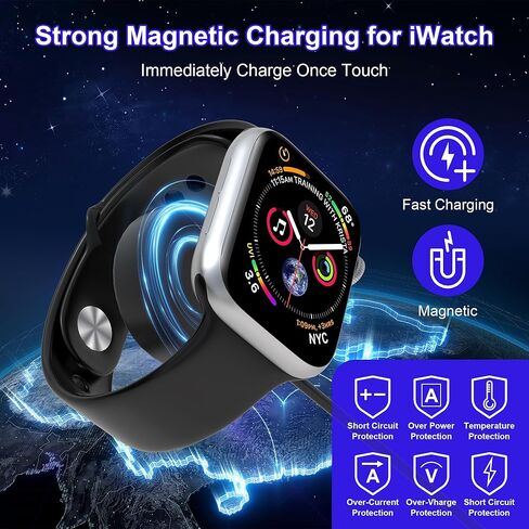 كابل شحن متعدد ملفوف 4 في 2 USB C لساعة Apple - كابل USB A/C متعدد 100 واط لساعة Apple ملفوف مع شاحن سفر Lightning/USB-C/Micro USB لسلسلة iWatch/Ultra/SE/iPhone16/15/14/Galaxy in Kuwait