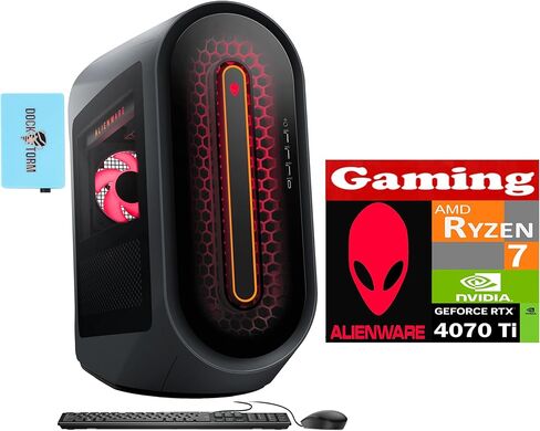 كمبيوتر Alienware Aurora R15 للألعاب (AMD Ryzen 7 7700X 8-Core، GeForce RTX 4070 Ti، ذاكرة الوصول العشوائي DDR5 سعة 64 جيجابايت، 2 تيرابايت PCIe SSD + 6 تيرابايت HDD (3.5)، WiFi 6E، BT 5.3، Win 11 Pro) مع لوحة مفاتيح وماوس وDockztorm مَركَز in Kuwait