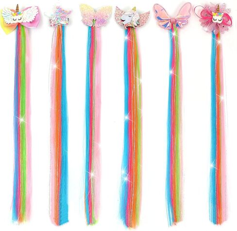 6-Colors Unicorn Hair Bows Clips Hair Accessories For Girls Kids Glitter Braided Curly Gradient Color Wig Hair Extensions（6PCS) in Saudi Arabia