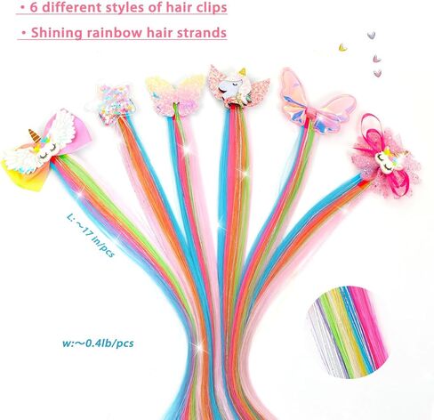 6-Colors Unicorn Hair Bows Clips Hair Accessories For Girls Kids Glitter Braided Curly Gradient Color Wig Hair Extensions（6PCS) in Saudi Arabia