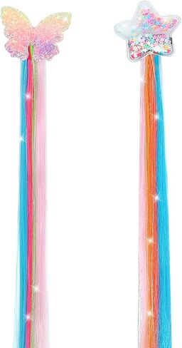 6-Colors Unicorn Hair Bows Clips Hair Accessories For Girls Kids Glitter Braided Curly Gradient Color Wig Hair Extensions（6PCS) in Saudi Arabia