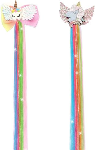 6-Colors Unicorn Hair Bows Clips Hair Accessories For Girls Kids Glitter Braided Curly Gradient Color Wig Hair Extensions（6PCS) in Saudi Arabia