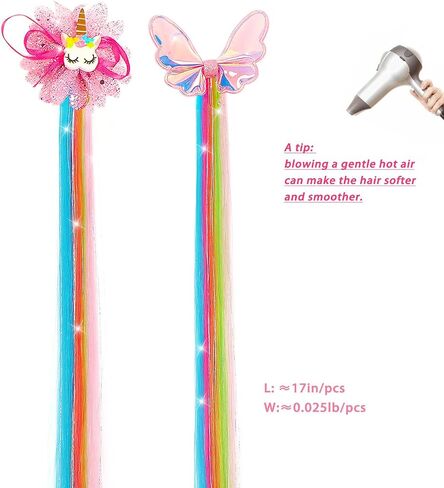6-Colors Unicorn Hair Bows Clips Hair Accessories For Girls Kids Glitter Braided Curly Gradient Color Wig Hair Extensions（6PCS) in Saudi Arabia