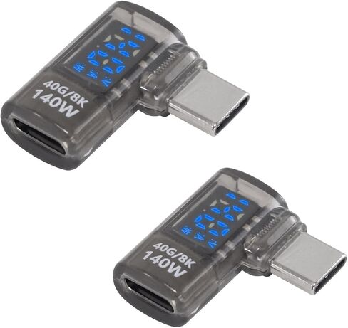 Poyiccot LED Display USB C Right Angle Adapter, 2Pack USB C 90 Degree Adapter 40Gbps 140W 8K@60Hz, Current Voltage Display Tester USB C Extender Compatible for Thunderbolt 4/3, MacBook, Laptop in Kuwait
