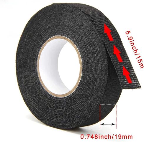 4 قطع شريط قماشي لشريط عزل السيارة باللون الأسود، شريط تسخير سلكي ذاتي اللصق لحزام الأسلاك، دراجة نارية للاستخدام المنزلي (19 مم × 15 م) in Kuwait