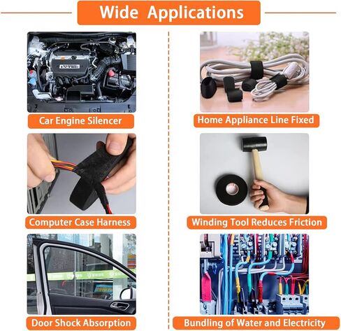 4 قطع شريط قماشي لشريط عزل السيارة باللون الأسود، شريط تسخير سلكي ذاتي اللصق لحزام الأسلاك، دراجة نارية للاستخدام المنزلي (19 مم × 15 م) in Kuwait